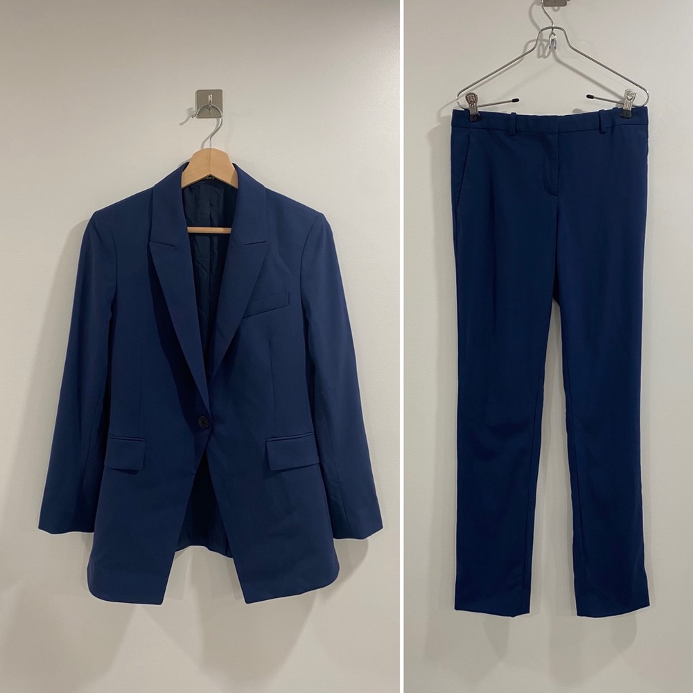 Theory Navy Blue Blazer and Trousers Set